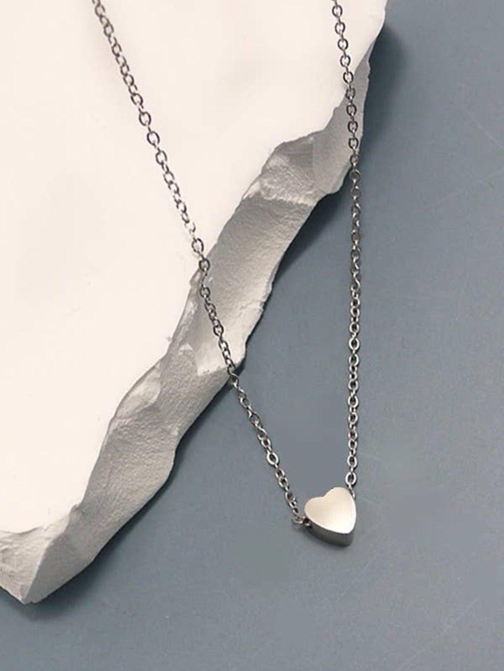 Water Proof Tarnish Free Stainless Steel Heart Pendant Necklace - Silver